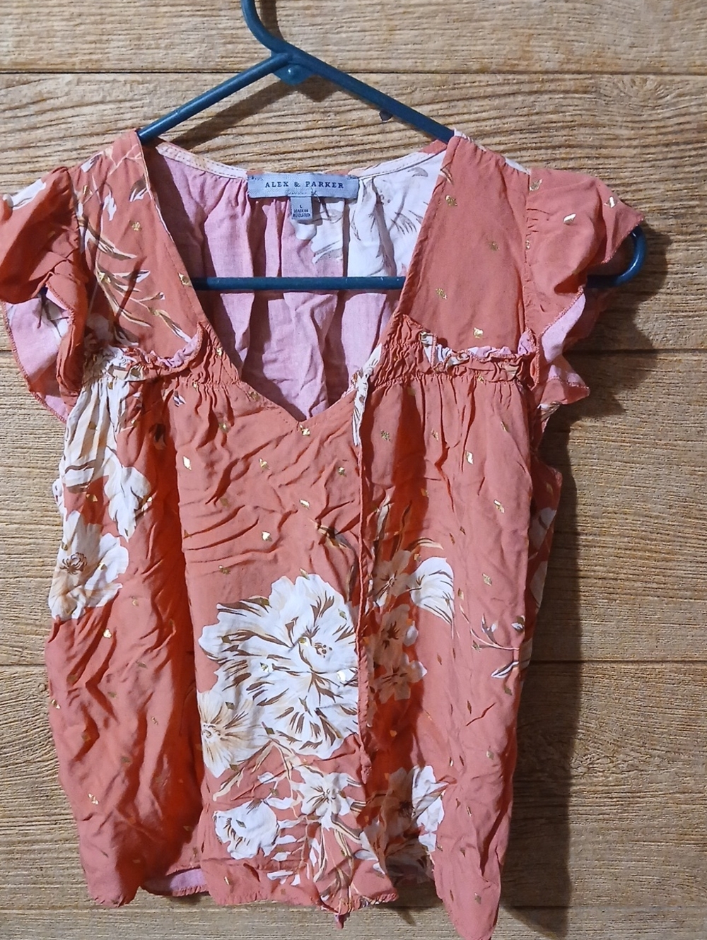 Allen + Parker Coral Floral V-Neck Blouse